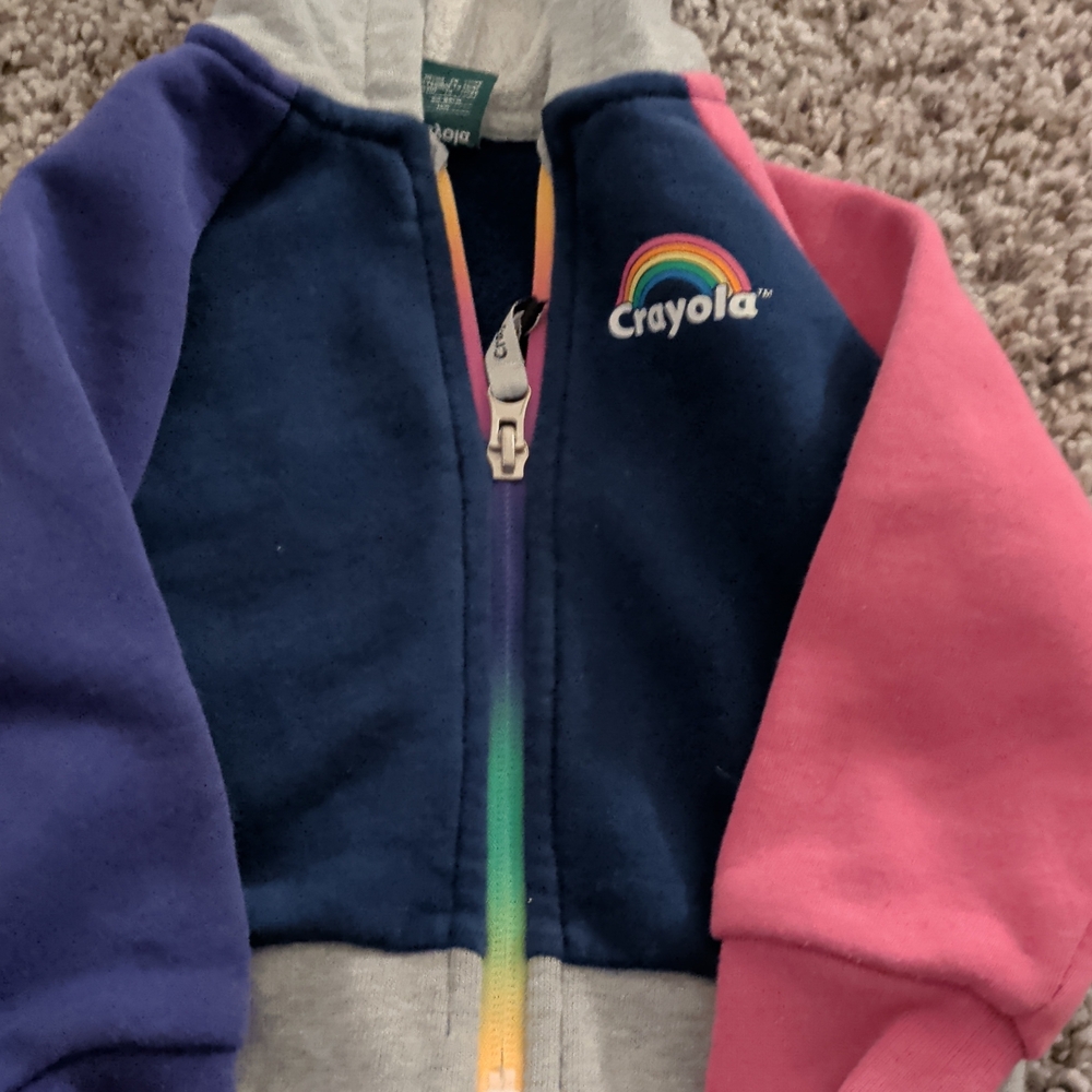 6/$35 Crayola Kids Hoodie with Rainbow Design - Navy, Pink, and Gray
